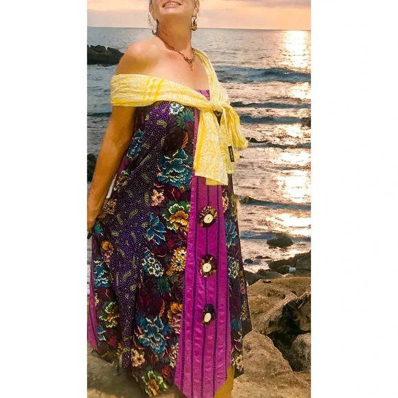 NWT Trades of Hope Yellow White Cotton Handmade Block Printed Cotton Scarf India - Picture 9 of 9